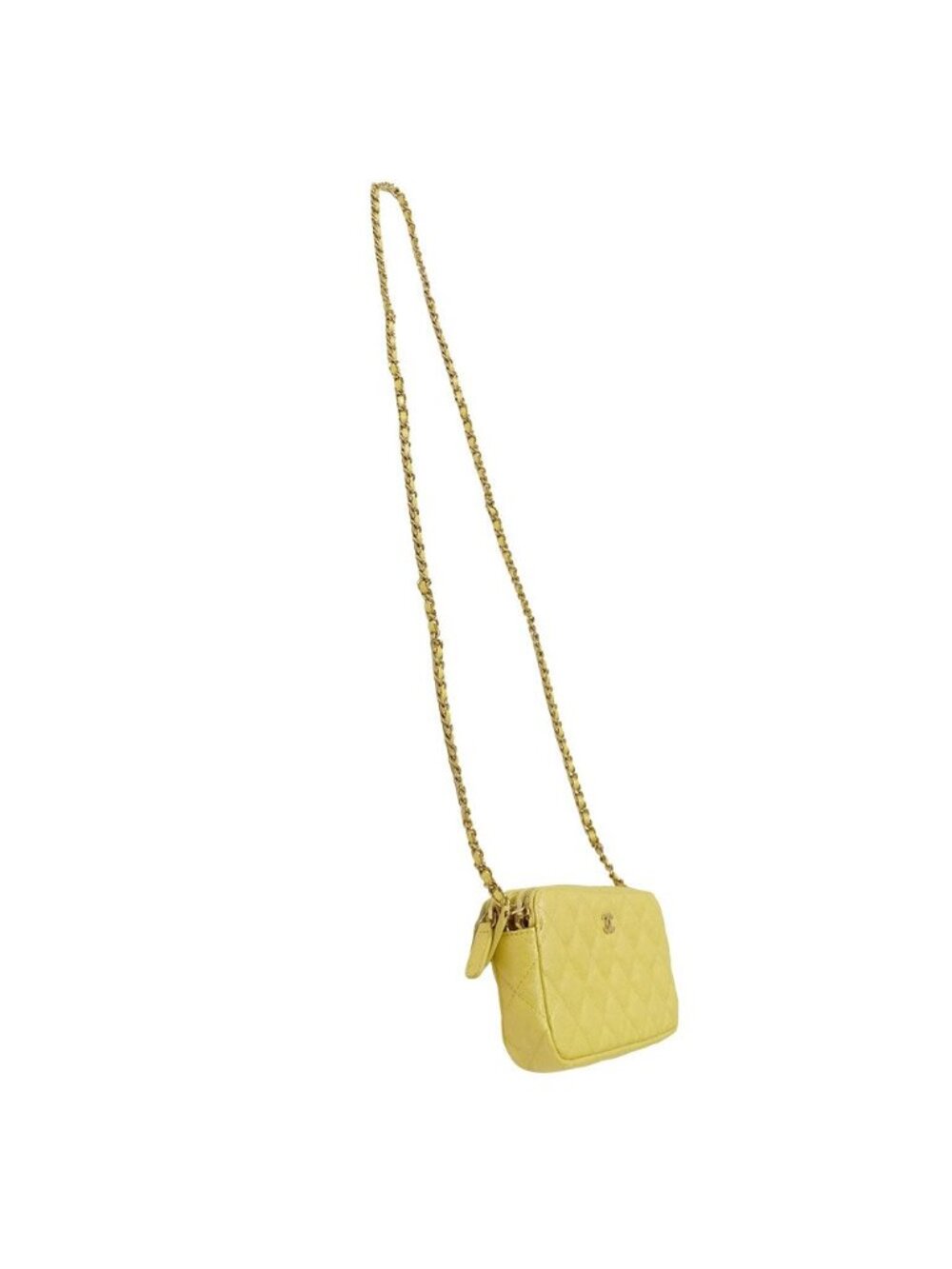 Chanel Wallet Shoulder Quilted Caviar Leather Yellow Gold Chain Logo Glittering - Picture 4 of 12